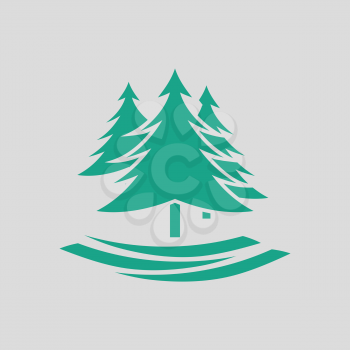 Fir forest  icon. Gray background with green. Vector illustration.