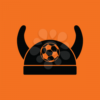 Football fans horned hat icon. Orange background with black. Vector illustration.