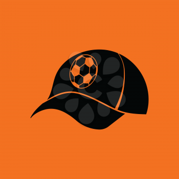 Football fans cap icon. Orange background with black. Vector illustration.