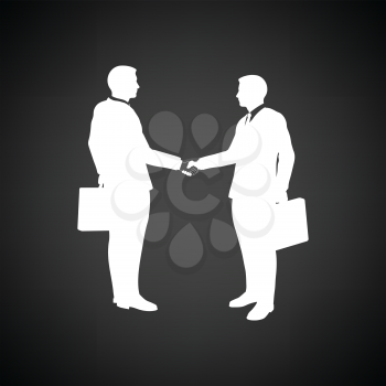 Meeting businessmen icon. Black background with white. Vector illustration.