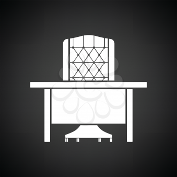 Table and armchair icon. Black background with white. Vector illustration.