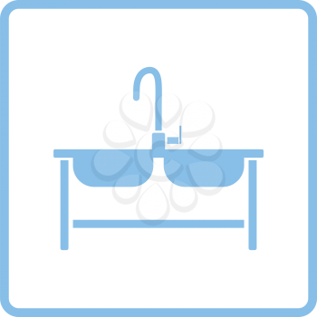 Double sink icon. Blue frame design. Vector illustration.