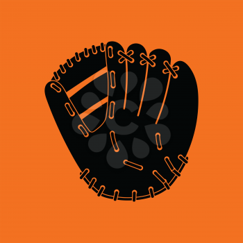 Baseball glove icon. Orange background with black. Vector illustration.