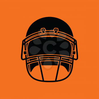 American football helmet icon. Orange background with black. Vector illustration.