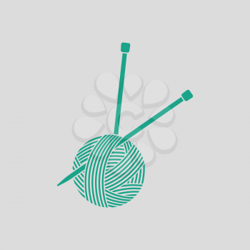Yarn ball with knitting needles icon. Gray background with green. Vector illustration.