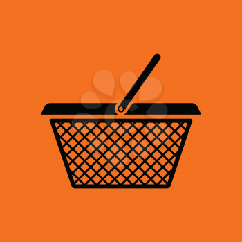 Shopping basket icon. Orange background with black. Vector illustration.