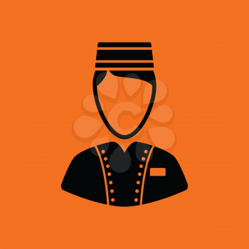 Hotel boy icon. Orange background with black. Vector illustration.