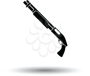 Pump-action shotgun icon. White background with shadow design. Vector illustration.
