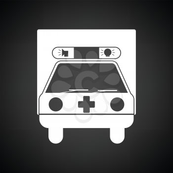 Ambulance car icon. Black background with white. Vector illustration.
