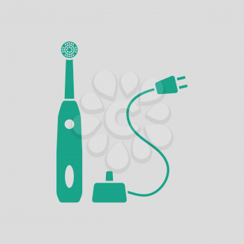 Electric toothbrush icon. Gray background with green. Vector illustration.