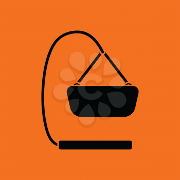 Baby hanged cradle ico. Orange background with black. Vector illustration.