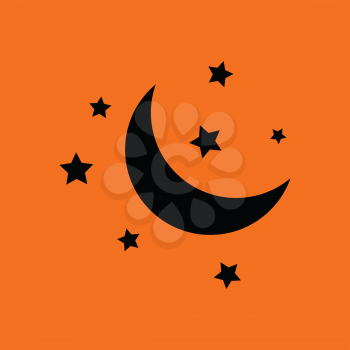 Night icon. Orange background with black. Vector illustration.