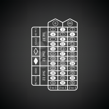 Roulette table icon. Black background with white. Vector illustration.