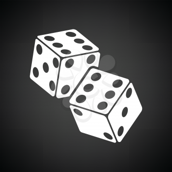 Craps dice icon. Black background with white. Vector illustration.