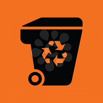 Garbage container recycle sign icon. Orange background with black. Vector illustration.