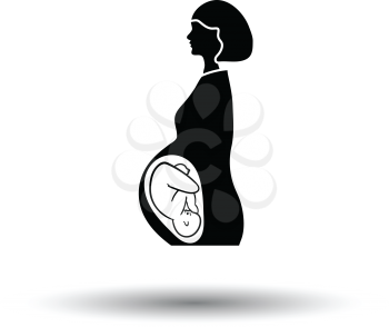 Pregnant woman with baby icon. White background with shadow design. Vector illustration.