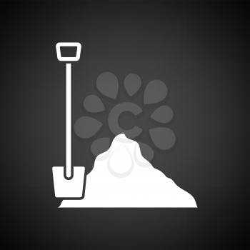 Icon of Construction shovel and sand. Black background with white. Vector illustration.