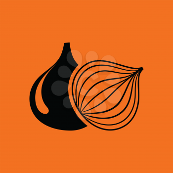 Onion icon. Orange background with black. Vector illustration.