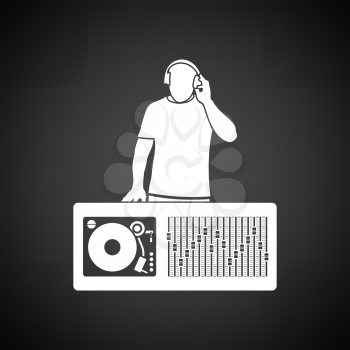 DJ icon. Black background with white. Vector illustration.