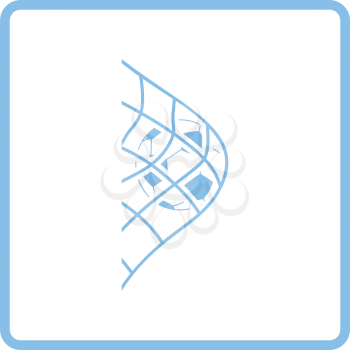 Soccer ball in gate net icon. Blue frame design. Vector illustration.
