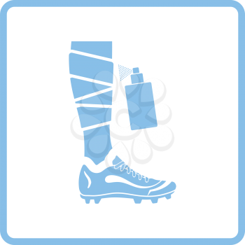 Soccer bandaged leg with aerosol anesthetic icon. Blue frame design. Vector illustration.