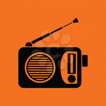 Radio icon. Orange background with black. Vector illustration.