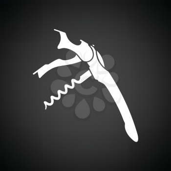 Waiter corkscrew icon. Black background with white. Vector illustration.