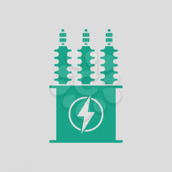 Electric transformer icon. Gray background with green. Vector illustration.