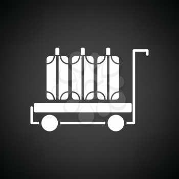 Luggage cart icon. Black background with white. Vector illustration.