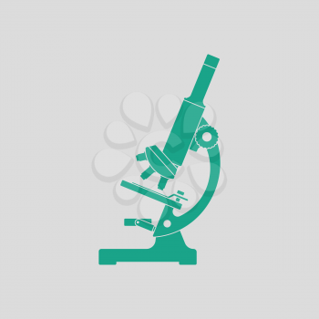 Icon of chemistry microscope. Gray background with green. Vector illustration.