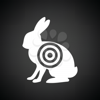 Hare silhouette with target  icon. Black background with white. Vector illustration.
