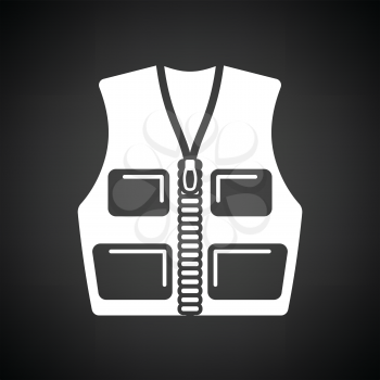 Hunter vest icon. Black background with white. Vector illustration.