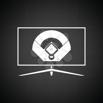 Baseball tv translation icon. Black background with white. Vector illustration.