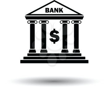 Bank icon. White background with shadow design. Vector illustration.