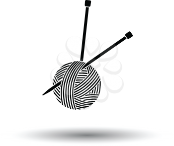 Yarn ball with knitting needles icon. White background with shadow design. Vector illustration.