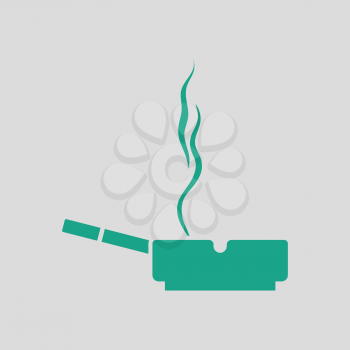 Cigarette in an ashtray icon. Gray background with green. Vector illustration.