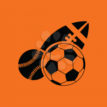 Sport balls icon. Orange background with black. Vector illustration.