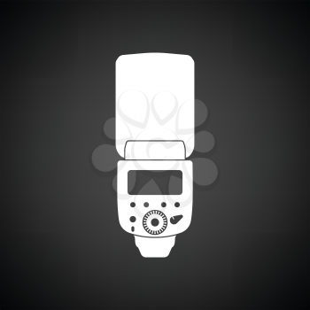 Icon of portable photo flash. Black background with white. Vector illustration.