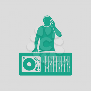 DJ icon. Gray background with green. Vector illustration.