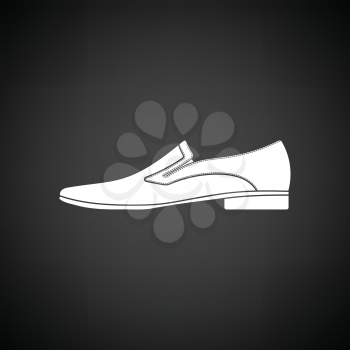 Man shoe icon. Black background with white. Vector illustration.