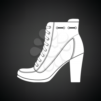 Ankle boot icon. Black background with white. Vector illustration.