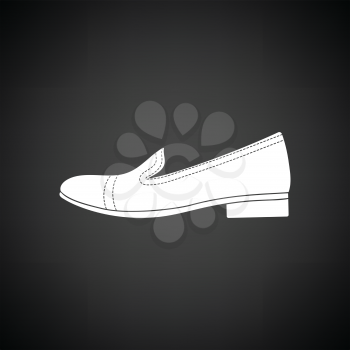 Woman low heel shoe icon. Black background with white. Vector illustration.