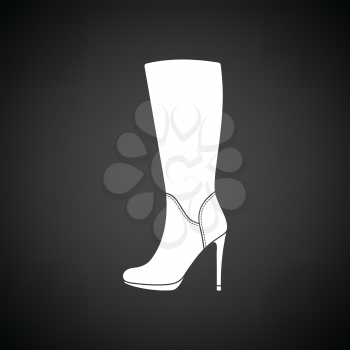 Autumn woman high heel boot icon. Black background with white. Vector illustration.