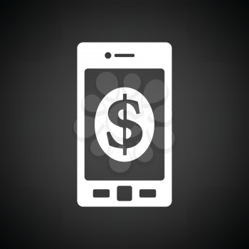 Smartphone with dollar sign icon. Black background with white. Vector illustration.