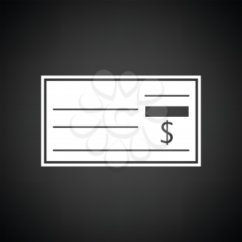 Bank check icon. Black background with white. Vector illustration.