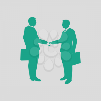 Meeting businessmen icon. Gray background with green. Vector illustration.