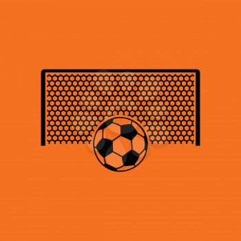 Soccer gate with ball on penalty point  icon. Orange background with black. Vector illustration.