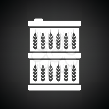 Barrel wheat symbols icon. Black background with white. Vector illustration.