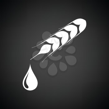 Wheat with drop icon. Black background with white. Vector illustration.