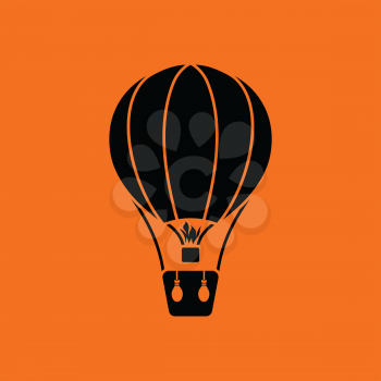 Hot air balloon icon. Orange background with black. Vector illustration.